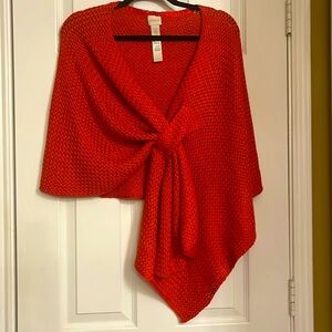 NWOT Chico poncho shrug gorgeous deep coral color. Perfect over any dress or top